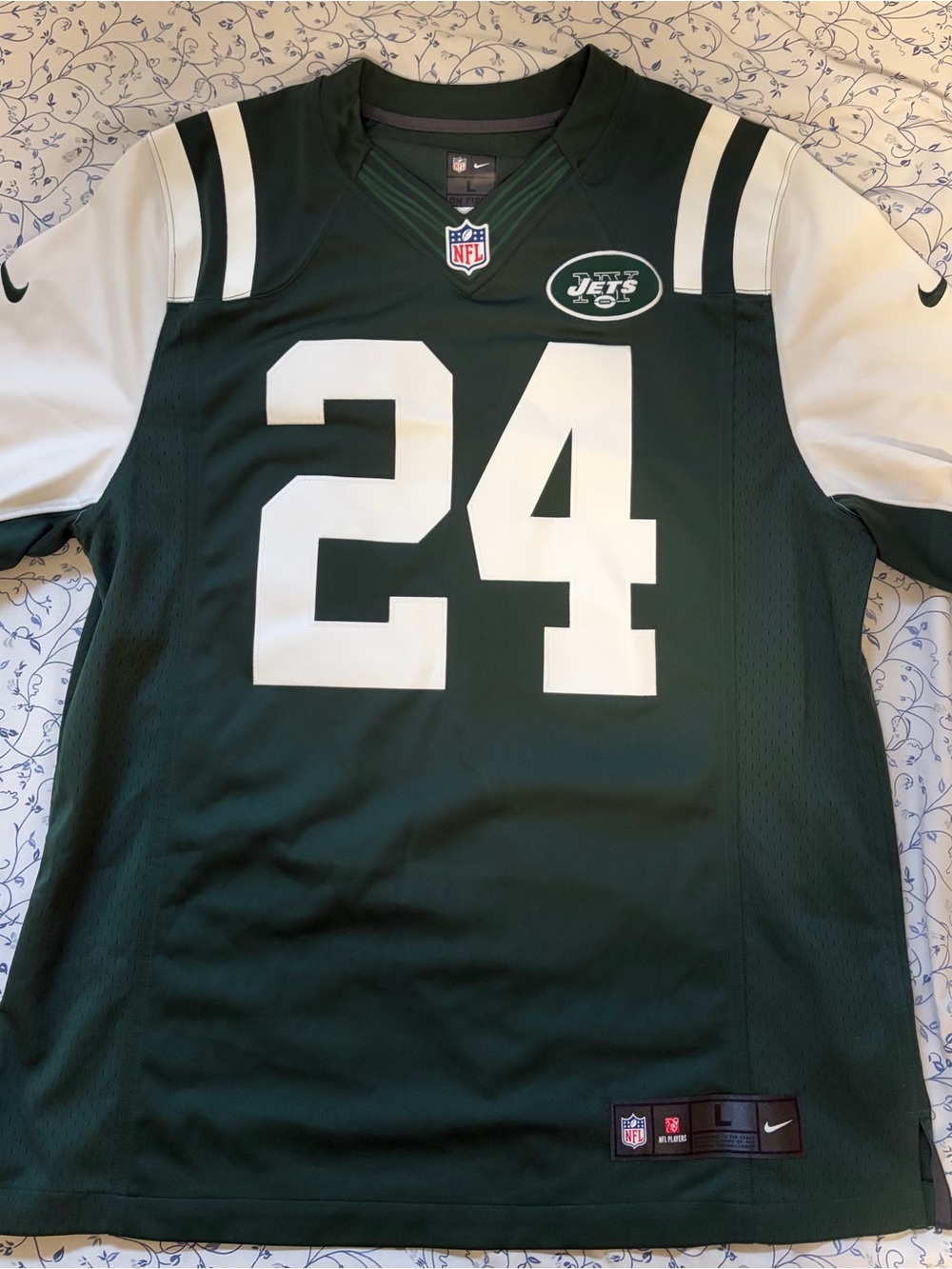 Nike Green & White #24 Men’s Football Jersey - Jets Logo